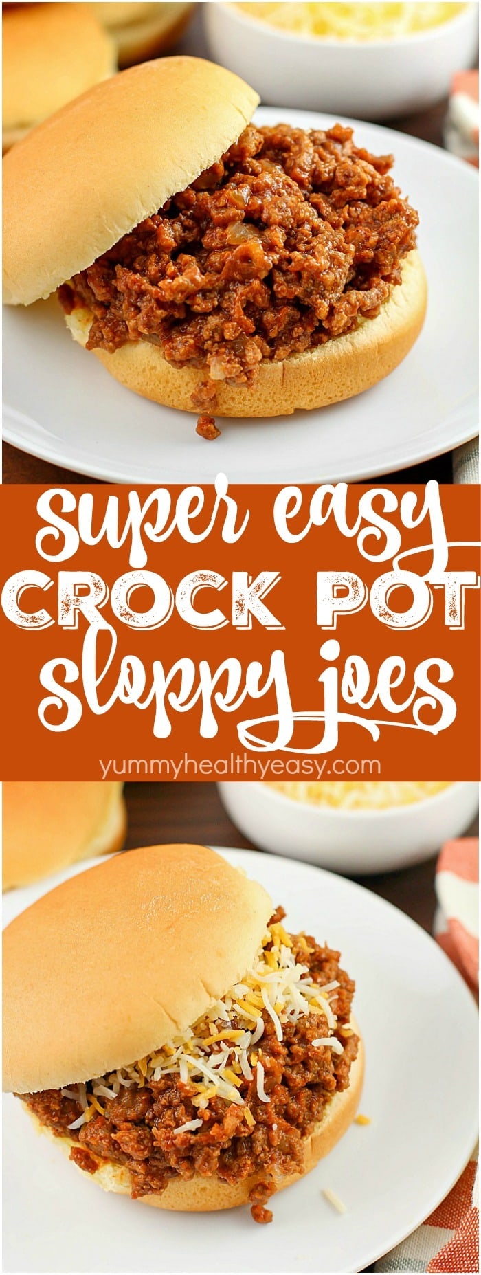 Crock Pot Sloppy Joes! It doesn't get much easier than a little ground beef, (or turkey!) some spices and ketchup, thrown all in a crock pot and then 4 - 6 hours later - dinner is ready! I love serving mine on a whole wheat bun with a slice of cheese and a side of veggies. YUM!