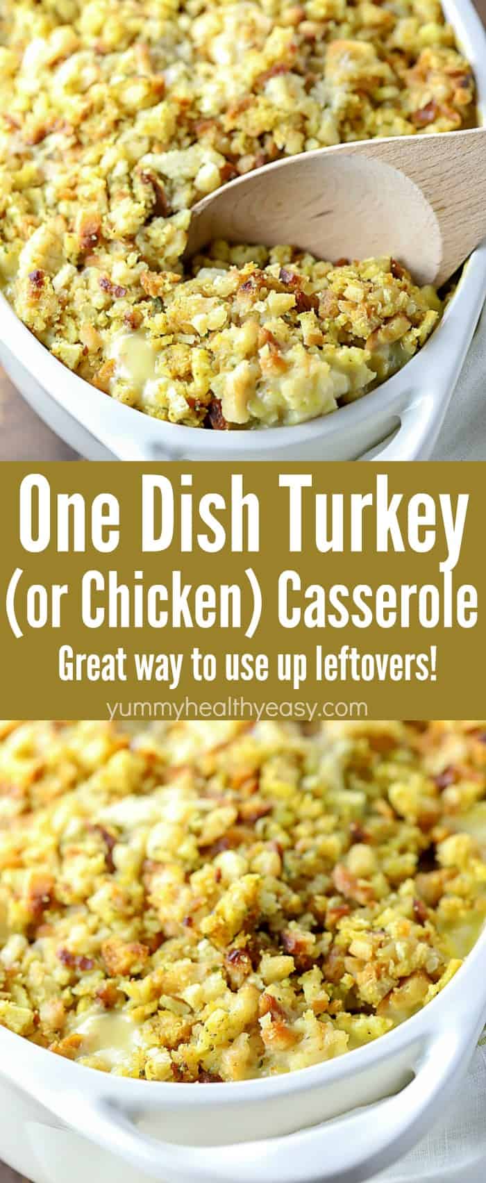 You will LOVE this Easy One Dish Turkey (or Chicken) Casserole Recipe! So super easy to make, only a few ingredients needed and uses all those leftovers you don't know what to do with!