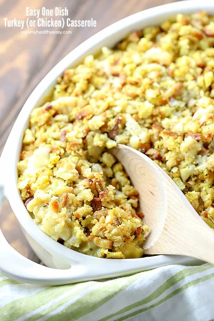 You will LOVE this Easy One Dish Turkey (or Chicken) Casserole Recipe! So super easy to make, only a few ingredients needed and uses all those leftovers you don't know what to do with!