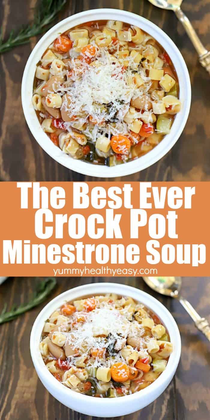 The whole family will love this recipe for the Best Crock Pot Minestrone Soup! It's simple to make, filled with veggies and tastes incredible. Using the crock pot for this recipe really makes for an easy dinner the whole family will love.