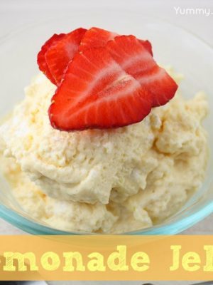 Airy, fluffy, light and creamy lemon Jello mixed with pink lemonade and whipping cream. Amazing texture and flavor!