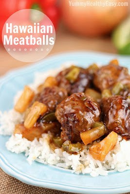 Hawaiian Meatballs with pineapple, green pepper and rice Easy Meatball Recipe