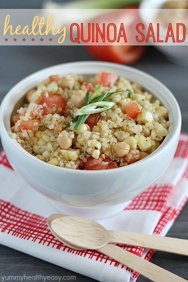 Healthy Quinoa Salad with amazing homemade dressing. Perfect side dish to any meal! Healthy Quinoa Salad with amazing homemade dressing. Perfect side dish to any meal!