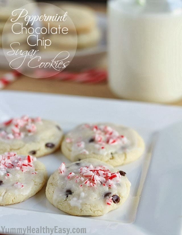Peppermint Chocolate Chip Sugar Cookies with Mint Glaze | a yummy sugar cookie but without all the work! Peppermint Chocolate Chip Sugar Cookies with Mint Glaze - the perfect cookie for the holidays