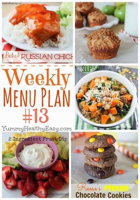 Weekly Menu Plan #13 | easy menu plan full of delicious and simple dinner, side dish and dessert recipes. Yummy Healthy Easy Weekly Menu Plan