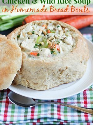 Chicken & Wild Rice Soup in Homemade Bread Bowls