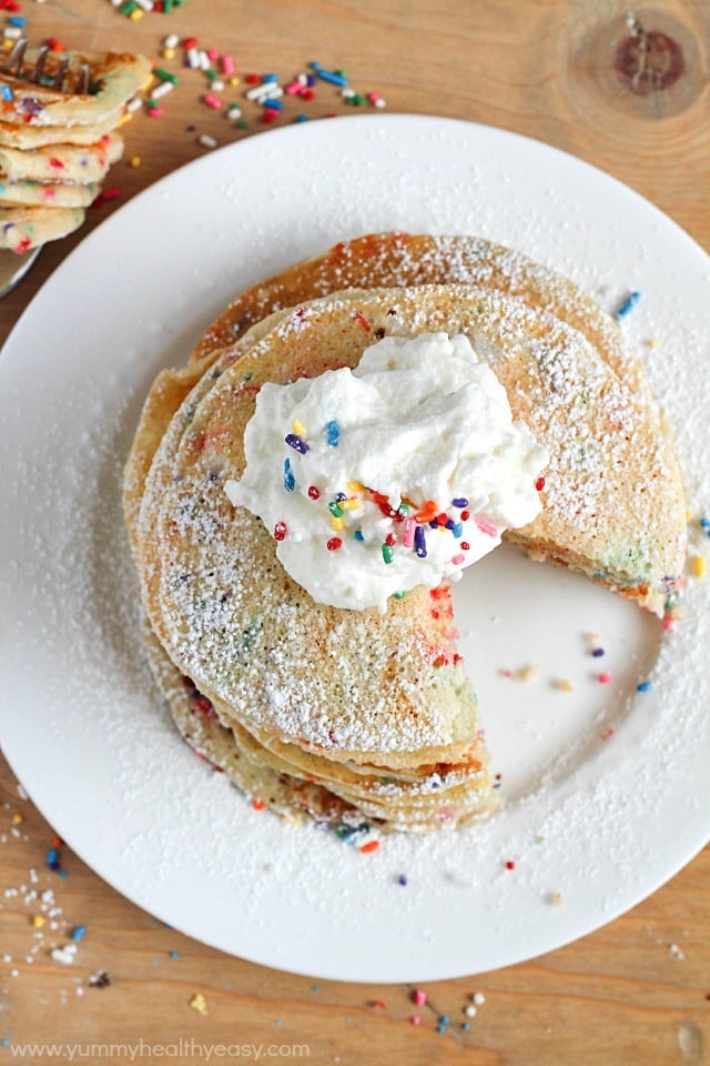 EASY and festive Funfetti Pancakes from scratch! These are perfect for celebrating someone special's Birthday…or just because! EASY and festive Funfetti Pancakes from scratch! These are perfect for celebrating someone special's Birthday…or just because!