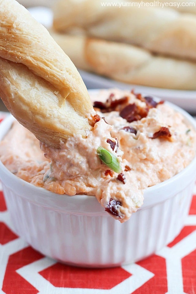 Delicious and super EASY breadsticks (made with Pillsbury Grands! Biscuits) and a warm bacon cheese dip to dunk them in!! Delicious and super EASY breadsticks (made with Pillsbury Grands! Biscuits) and a warm bacon cheese dip to dunk them in!!