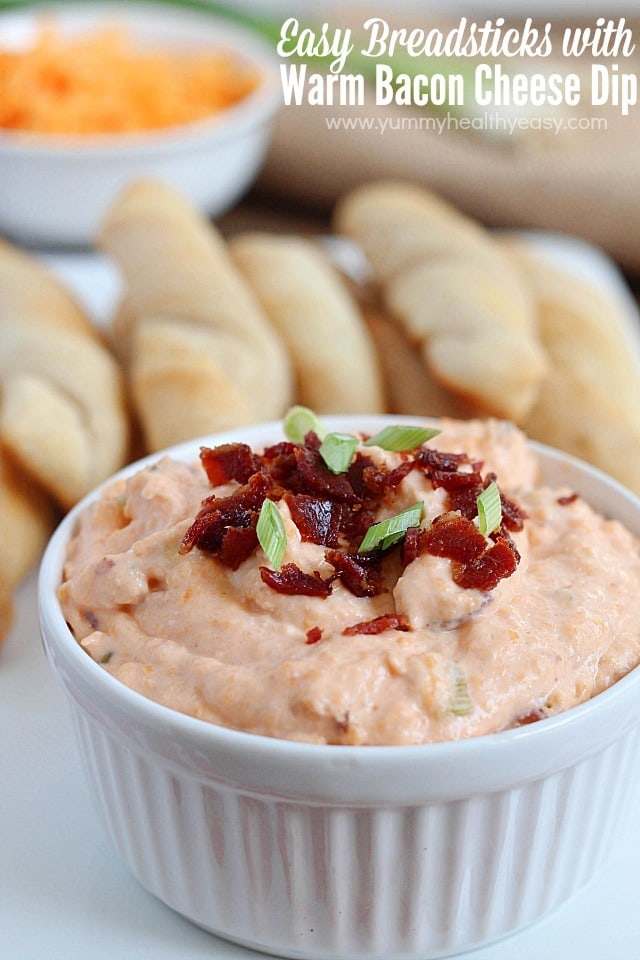 Delicious and super EASY breadsticks (made with Pillsbury Grands! Biscuits) and a warm bacon cheese dip to dunk them in!! Delicious and super EASY breadsticks (made with Pillsbury Grands! Biscuits) and a warm bacon cheese dip to dunk them in!!
