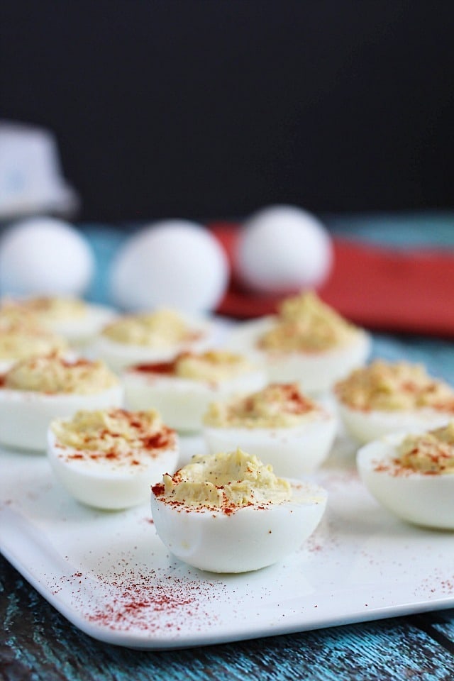 Easy Deviled Eggs - creamy, simple, delicious recipe. Perfect to bring to a party, everyone loves these! Easy Deviled Eggs - creamy, simple, delicious recipe. Perfect to bring to a party, everyone loves these!