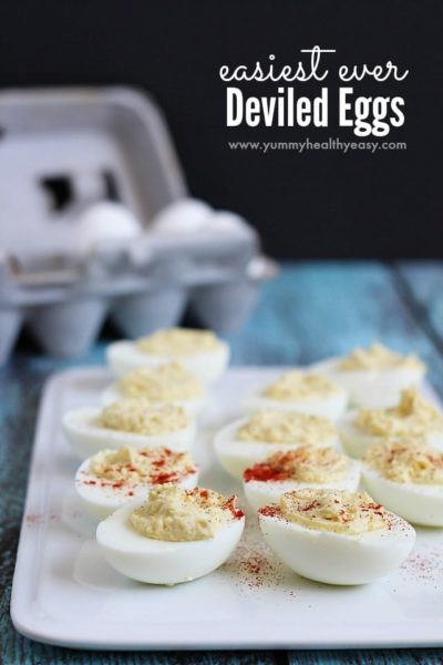 Easy Deviled Eggs - creamy, simple, delicious recipe. Perfect to bring to a party, everyone loves these!