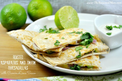 Roasted Asparagus and Onion Quesadillas from The Seasoned Mom Roasted Asparagus and Onion Quesadillas from The Seasoned Mom