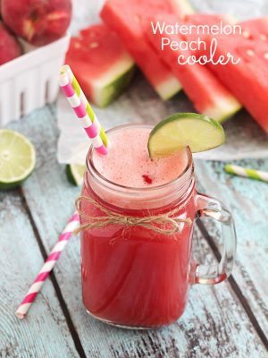 Easy Watermelon Peach Cooler - a delicious drink made from ripe peaches and watermelon then mixed with lemon-lime soda. Refreshing, healthy and easy!