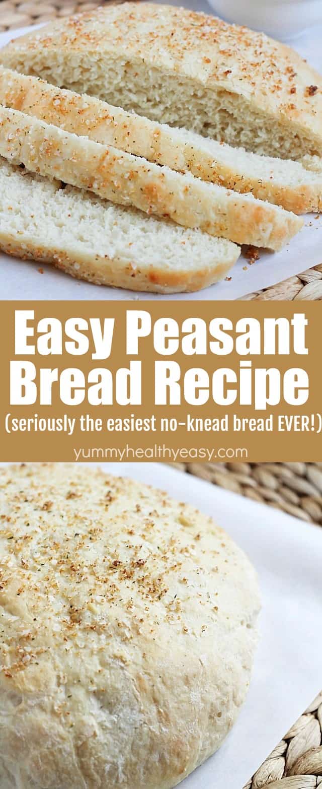 This Easy Peasant Bread Recipe is seriously the easiest and best bread recipe you'll ever make! It's no-knead and only has a few ingredients. So simple to make and incredibly yummy - you won't believe it! #bread #recipe #carbs #sidedish #easyrecipe #yummy #healthy #easy