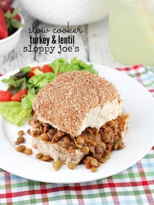 Easy slow cooker Sloppy Joe sandwiches made with ground turkey and lentils. A healthy spin on Sloppy Joes that the whole family will love! #cleaneating