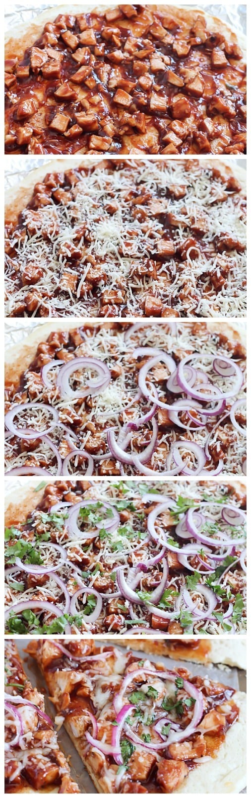 Easy homemade Grilled BBQ Chicken Pizza - quick no-rise homemade crust, grilled chicken, BBQ sauce, red onion, cilantro & mozzarella. Easy dinner in 30 minutes! #ad