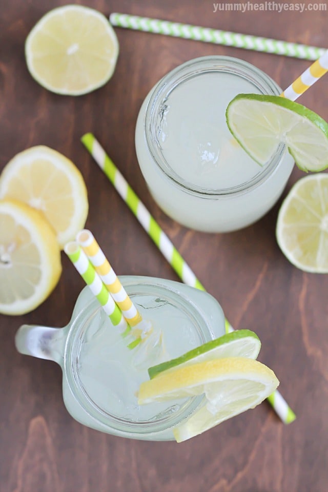 Quick & Easy Lemonade, perfect for a hot summer day! Tart, tangy & just a touch fizzy. Simple and delicious with no squeezing required!