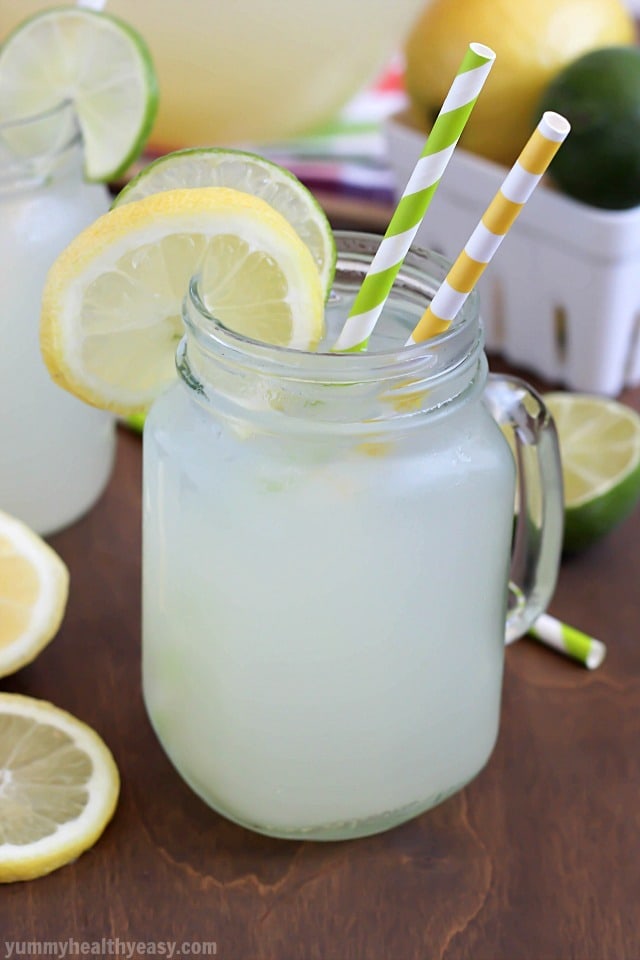 Quick & Easy Lemonade, perfect for a hot summer day! Tart, tangy & just a touch fizzy. Simple and delicious with no squeezing required!