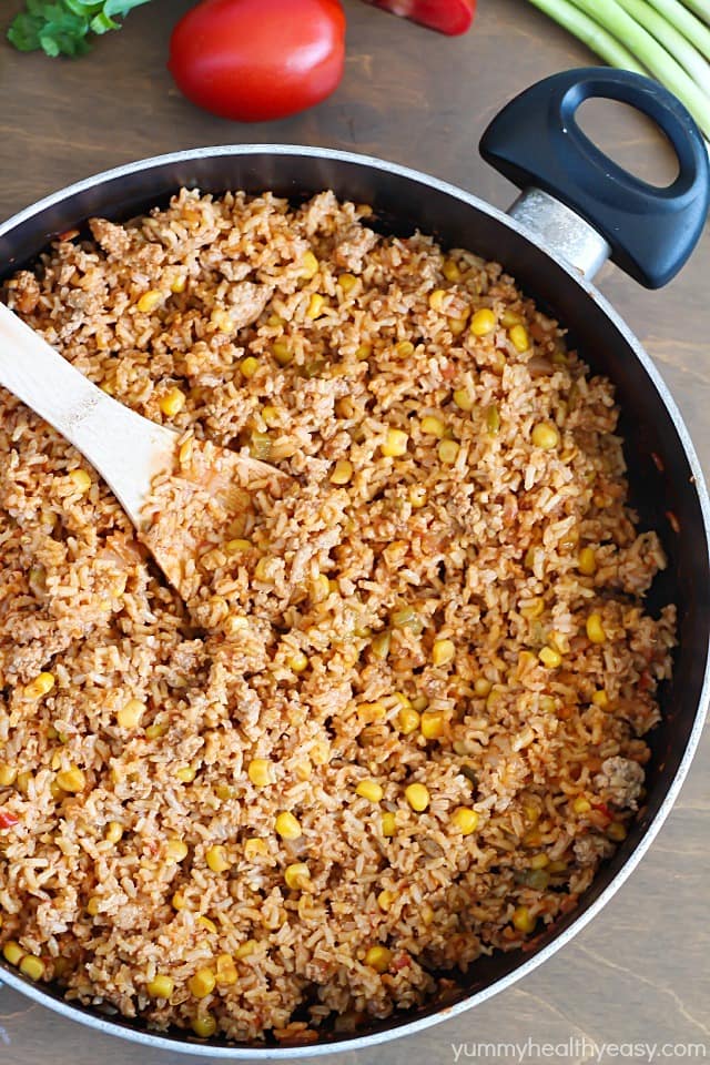 Turkey Taco Skillet - easy and healthy 30 minute meal cooked all in one pot!