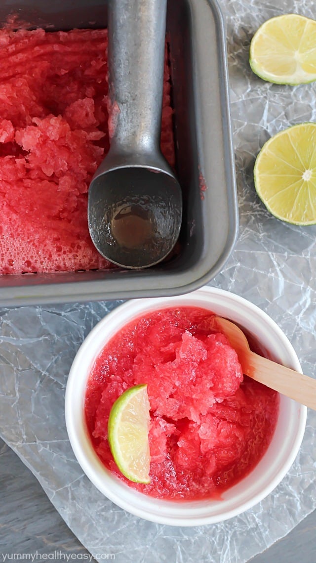 Watermelon Granita - the EASIEST frozen dessert you will ever make! Only 3 ingredients and unbelievably tasty!