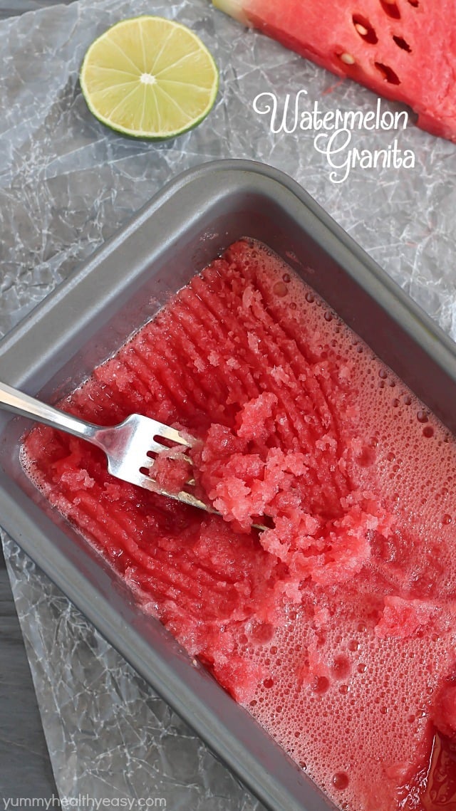 Watermelon Granita - the EASIEST frozen dessert you will ever make! Only 3 ingredients and unbelievably tasty!