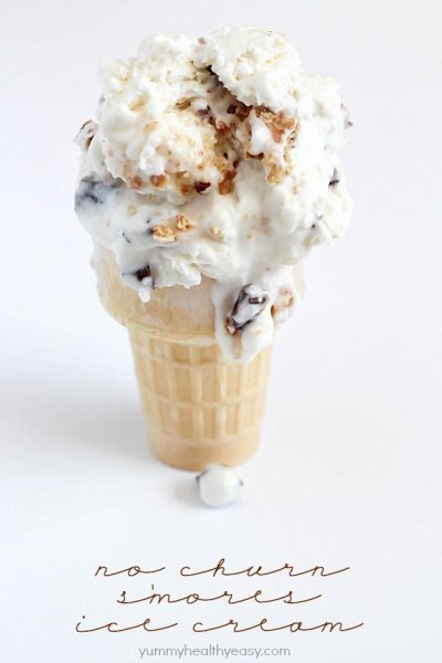 Creamy vanilla ice cream made without a machine + graham crackers, marshmallow fluff & chocolate for a yummy s'mores dessert!