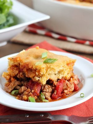 Tamale Pie - flavorful turkey and spices topped with a layer of cornbread. Absolutely delicious!