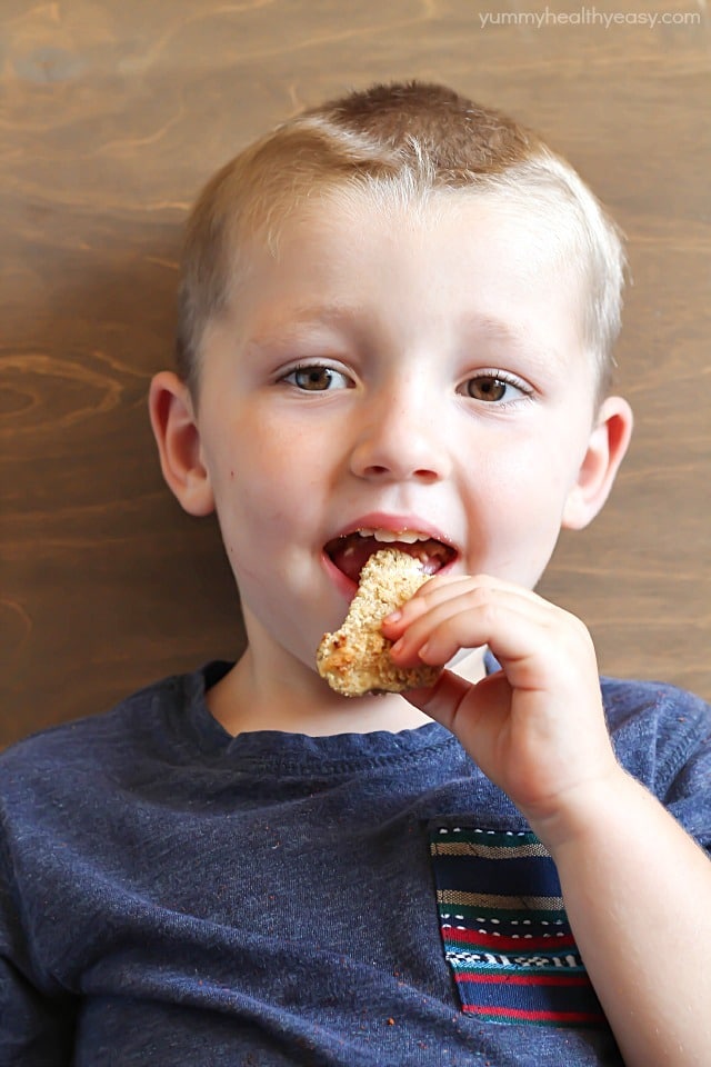 Baked Chicken Strips dipped in a Creamy Parmesan Dip