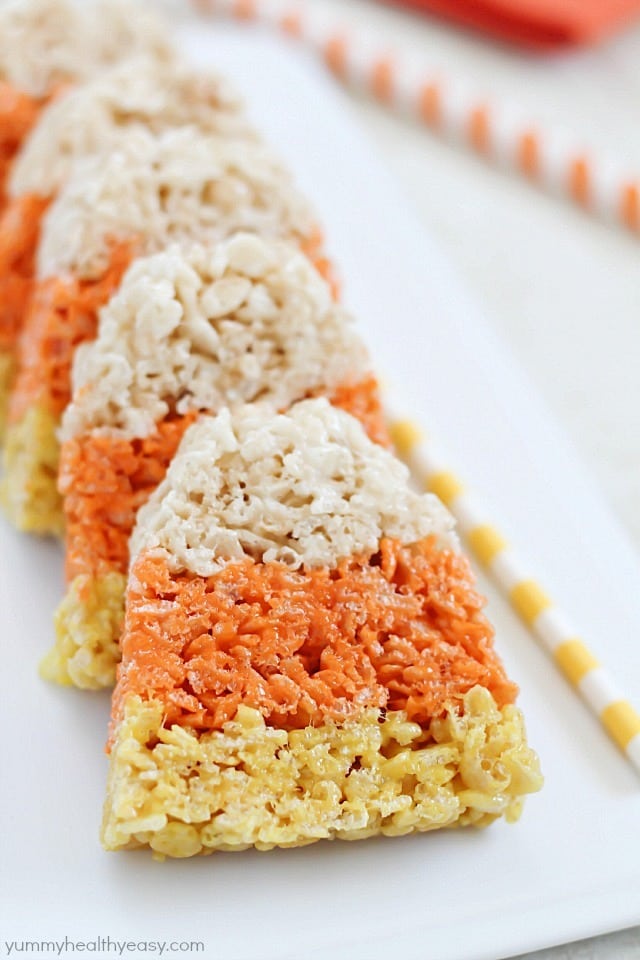 Candy Corn Rice Krispie Treats are a fun Halloween tradition!