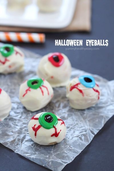 Peanut Butter Truffle Halloween Eyeball Recipe - a spooky Halloween treat with only 4 ingredients!