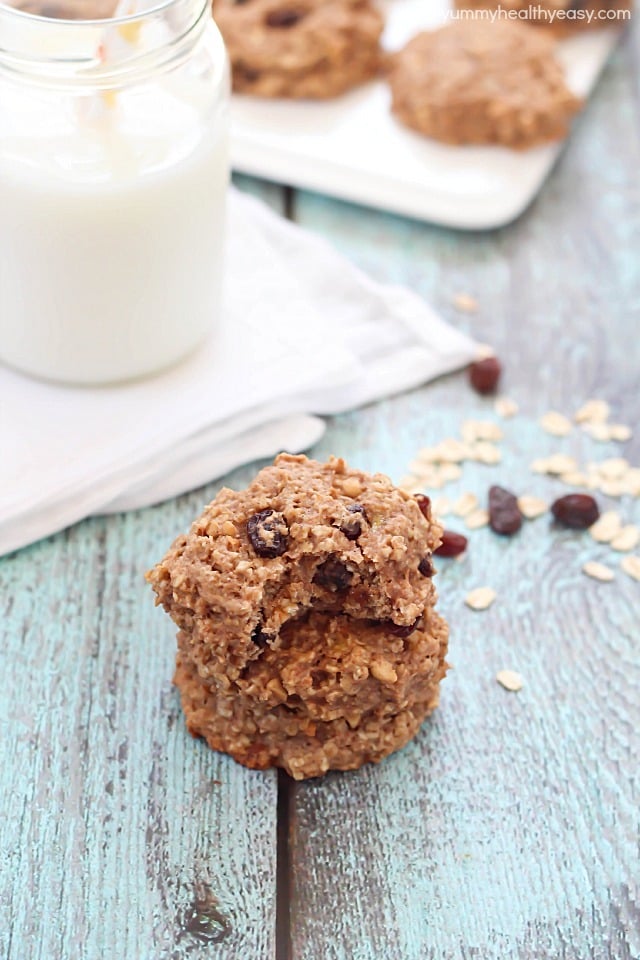 Healthy Banana Oatmeal Breakfast Cookies - SO easy to make, have no butter or oil, and have only 165 calories in each cookie + 6g of protein!
