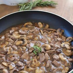 Quick & Easy Beef and Mushrooms recipe, cooked in one pot and in 15 minutes! Perfect comfort food dinner for a busy night, using only 3 ingredients.