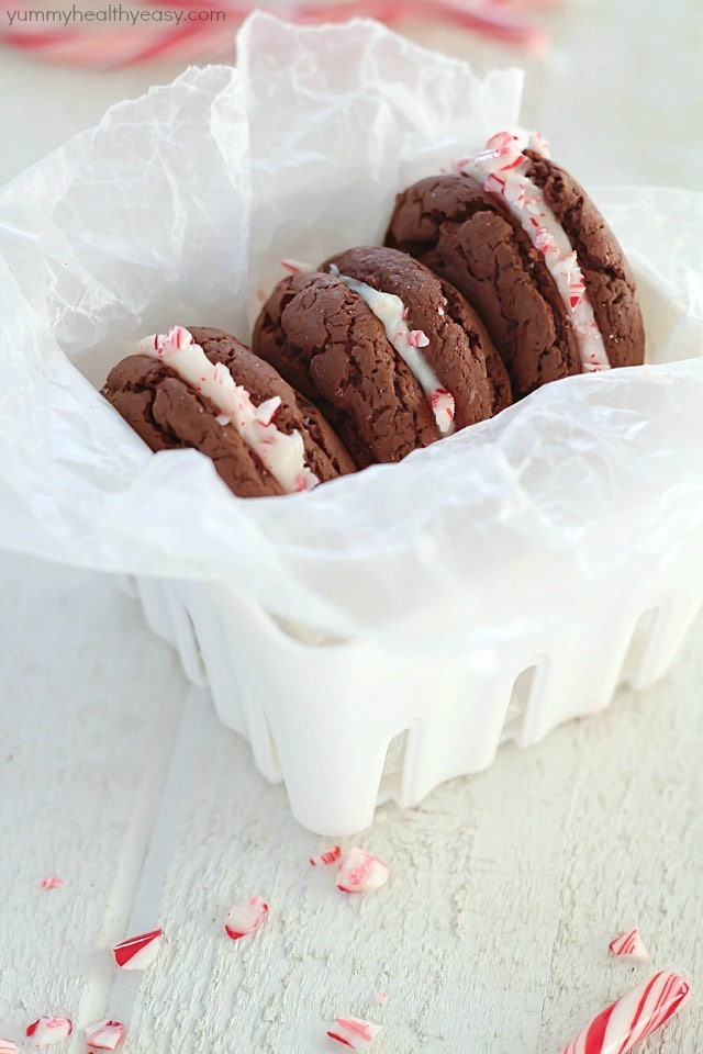 Homemade Peppermint Oreos - easy cake mix cookies with a yummy peppermint filling! They make a simple but unique holiday treat.