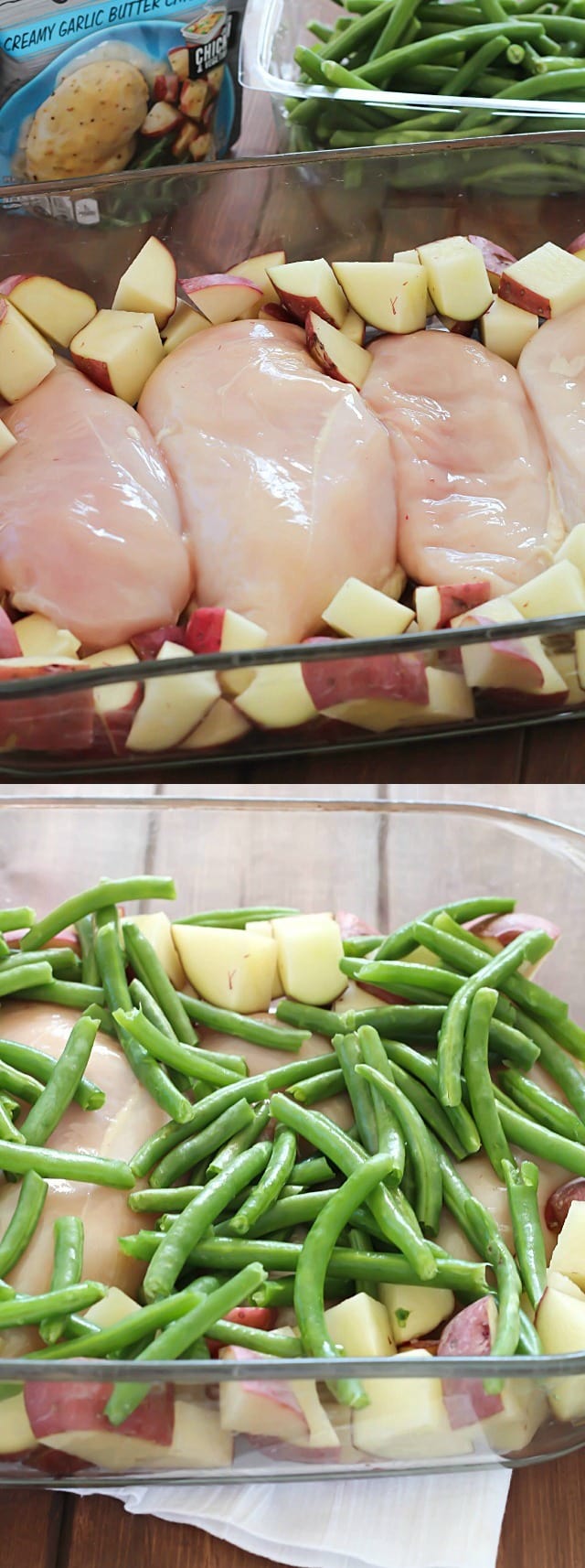 Easy {One Pot} Garlic Butter Chicken, Green Beans & Potatoes - an easy dinner with only a few ingredients for a quick weeknight meal everyone will love!