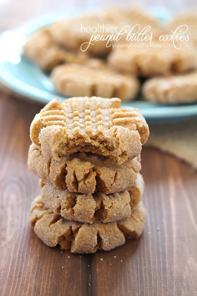 Easy Peanut Butter Cookies that are healthier than most, with less calories and more protein in each cookie. These peanut butter cookies are soft, crumbly and full of peanut butter taste. A true family pleaser! #ad #truvia