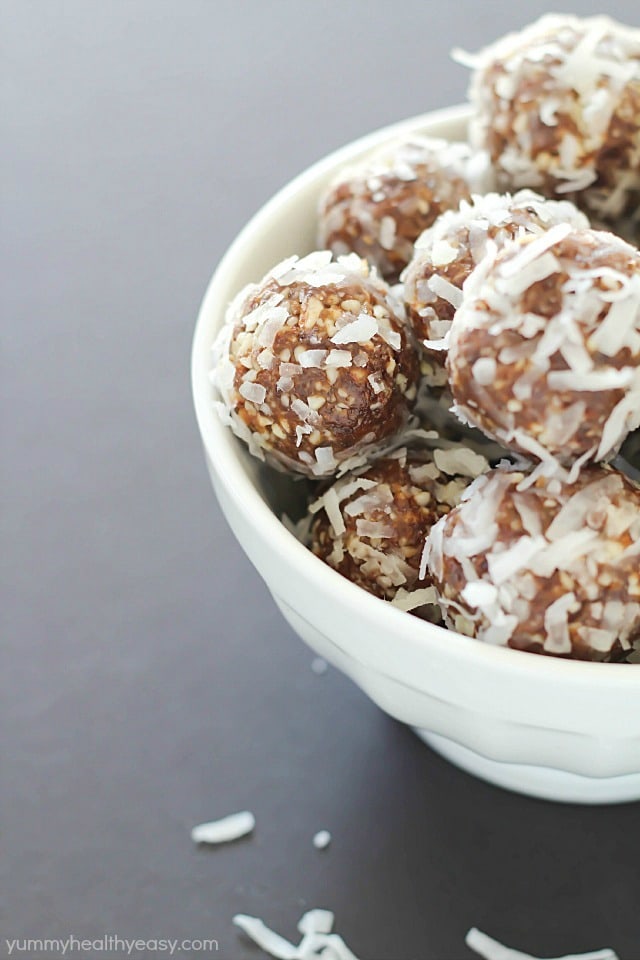 No-Bake Nut & Date Energy Balls are perfect for a quick pick-me-up snack to keep you going throughout the day! (no refined sugars added)
