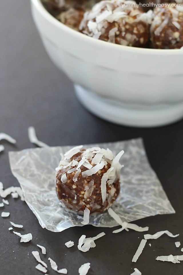 No-Bake Nut & Date Energy Balls are perfect for a quick pick-me-up snack to keep you going throughout the day! (no refined sugars added)