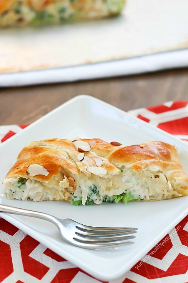 Broccoli Chicken Braid - crescent dough filled with a delicious mixture of chicken, broccoli, mayo and spices, all braided up into a fun braid. An easy dinner idea the whole family will love!