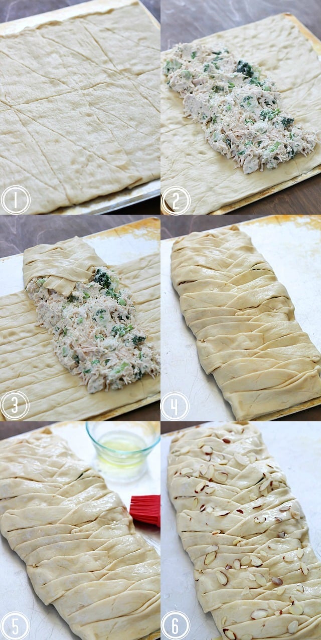 Broccoli Chicken Braid - crescent dough filled with a delicious mixture of chicken, broccoli, mayo and spices, all braided up into a fun braid. An easy dinner idea the whole family will love!