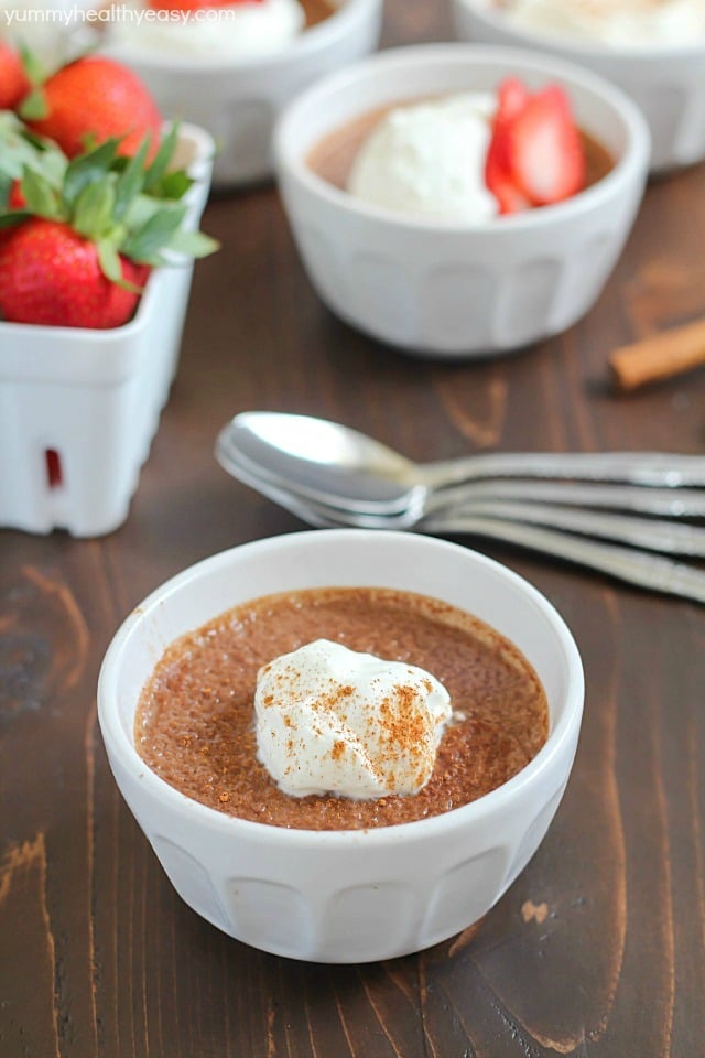 Easy Chocolate Custard recipe that’s velvety smooth, rich and light all at the same time. Plus it’s super easy (only 5 ingredients) and under 100 calories for each cup!
