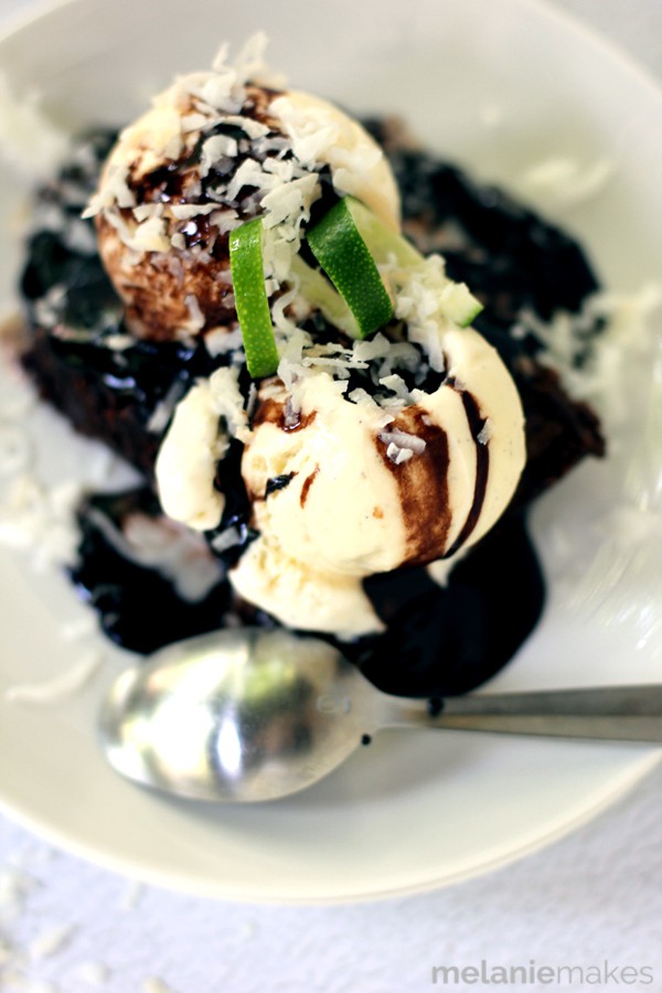 Coconut Lime Brownie Sundae - I bet this brownie sundae topped with coconut lime ice cream is perfect!