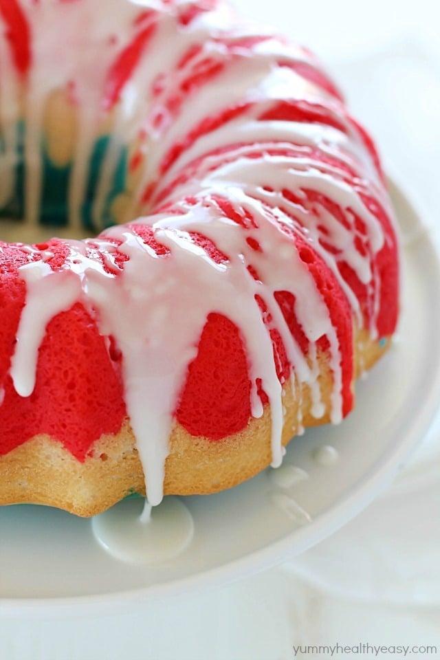 A fun, easy red white & blue cake that you can whip together for a last minute, delicious 4th of July dessert!