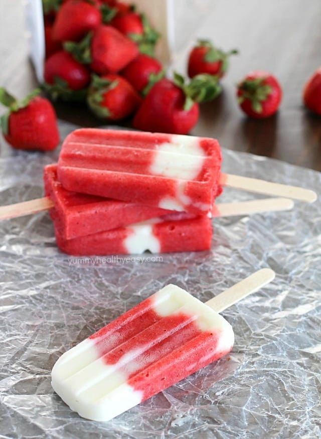 Healthy, easy and delicious Strawberry Yogurt Popsicles - a favorite summer treat everyone in the family will enjoy! Only 4 ingredients!