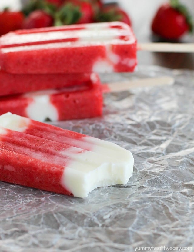 Healthy, easy and delicious Strawberry Yogurt Popsicles - a favorite summer treat everyone in the family will enjoy! Only 4 ingredients!