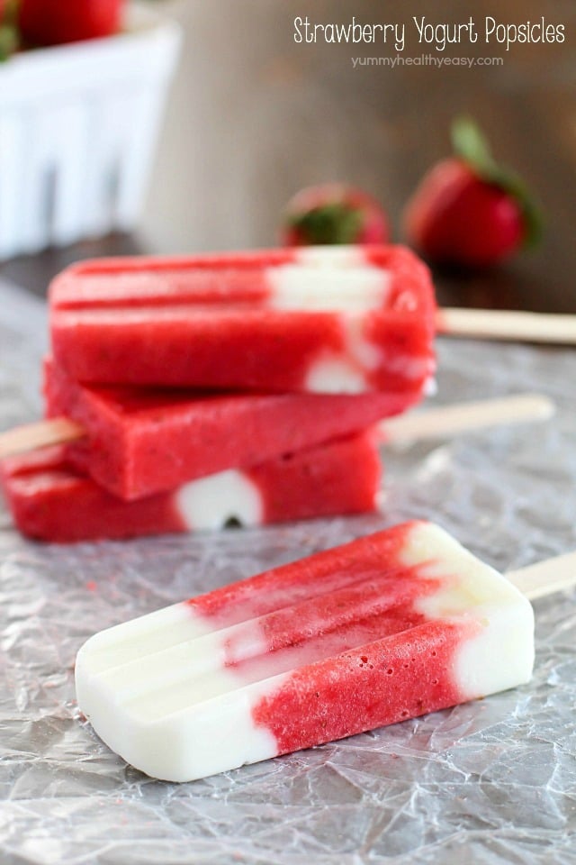 Healthy, easy and delicious Strawberry Yogurt Popsicles - a favorite summer treat everyone in the family will enjoy! Only 4 ingredients!