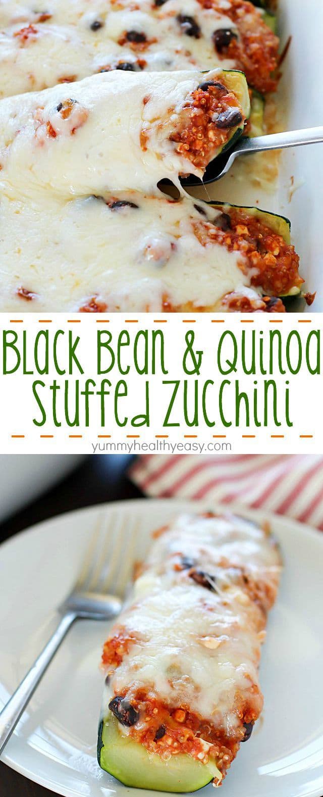 Healthy Black Bean & Quinoa Stuffed Zucchini - a hearty and easy meatless side dish or dinner that's gluten-free and clean-eating. So delicious, you won't even think it's healthy!