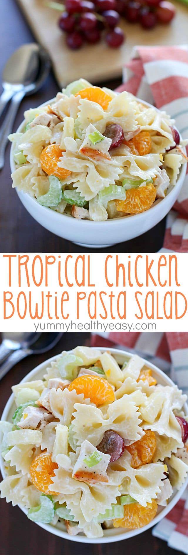 Your next BBQ cries out for this Tropical Chicken Bowtie Pasta Salad! It's easy, with few ingredients and has both sweet and savory elements and textures, making it a great side dish.