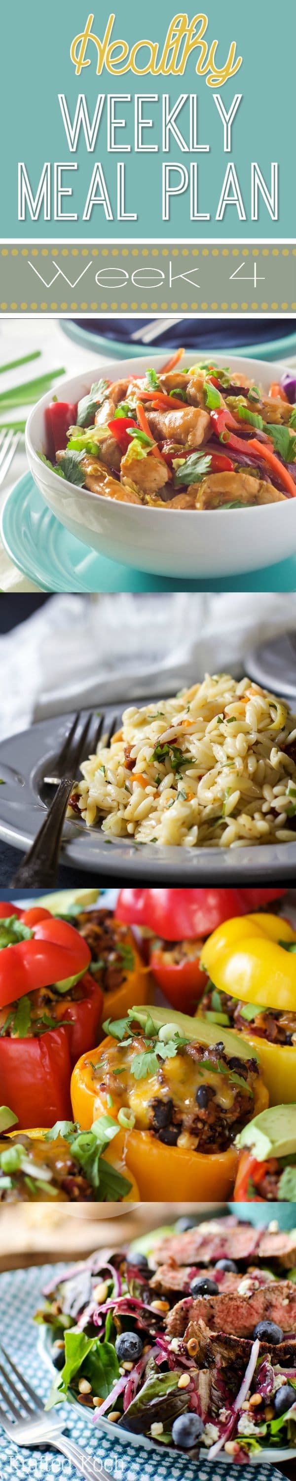 Healthy Weekly Meal Plan Week #4 - you will love the healthy breakfast, lunch, dinner and even snack & dessert recipes included in this roundup! {via yummyhealthyeasy.com}