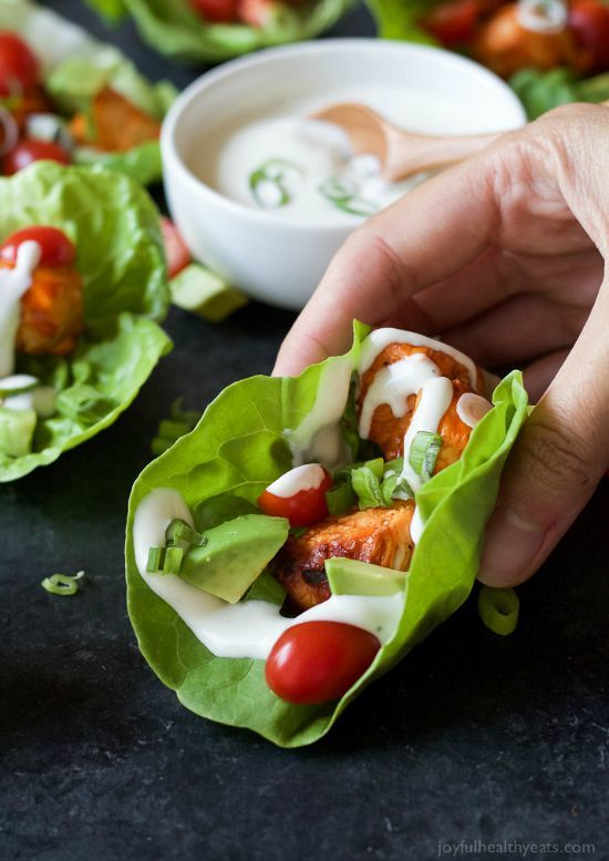 Grilled Buffalo Chicken Lettuce Wraps by Joyful Healthy Eats