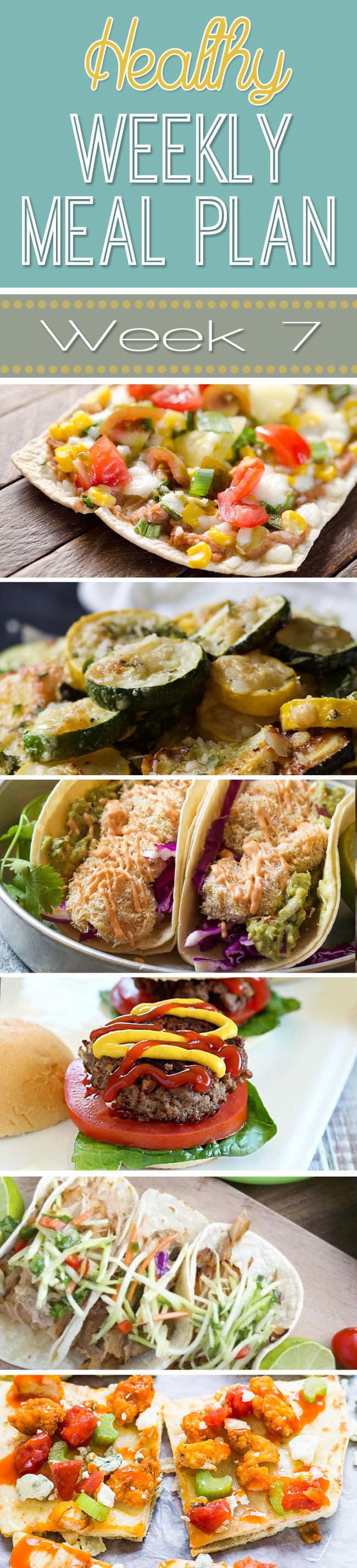 A delicious mix of healthy entrees, snacks and sides make up this Healthy Weekly Meal Plan for an easy week of nutritious meals your family will love! #MealPlan #Healthy #Menu